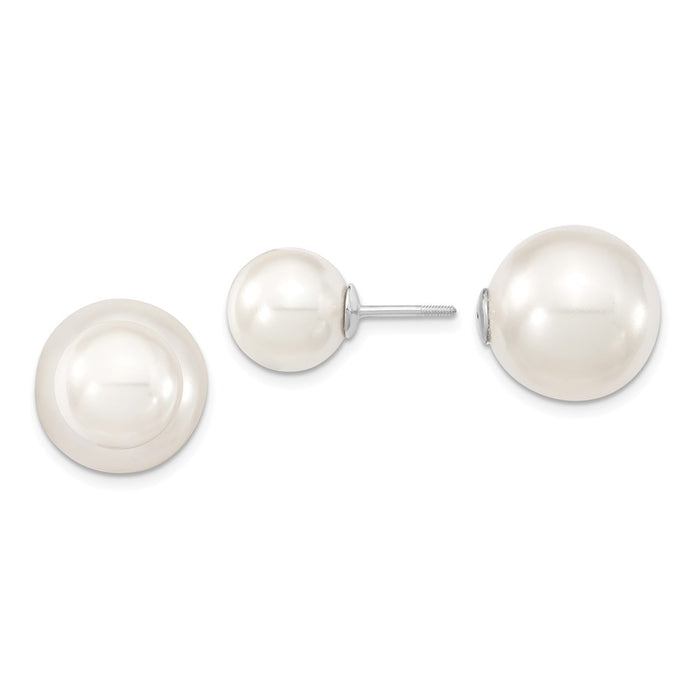 Million Charms 925 Sterling S Majestik Rhodium Plated 10-11mm & 14-15mm Imitation Shell Pearl White/White Earrings, 10 to 15mm x 10 to 15mm