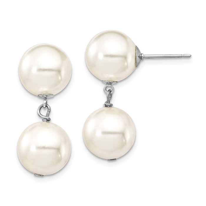 Stella Silver 925 Sterling Silver Majestik Rhodium Plated 10-11mm Imitation Shell Pearl Earrings, 24.3mm x 10mm