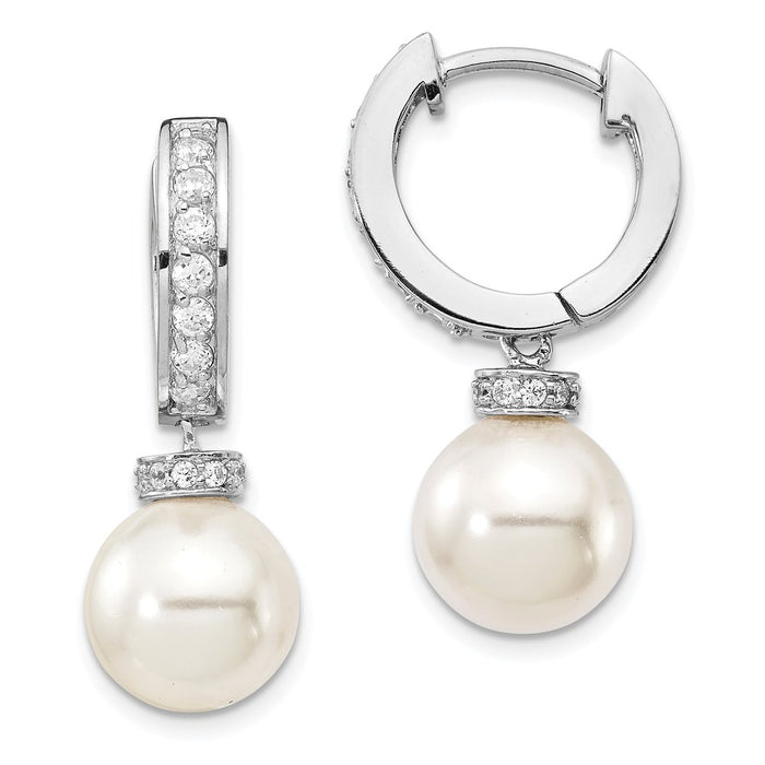 Stella Silver 925 Sterling Silver Majestik Rhodium Plated 10-11mm Imitation Shell Pearl Cubic Zirconia ( CZ ) Earrings, 26.5mm x 10mm