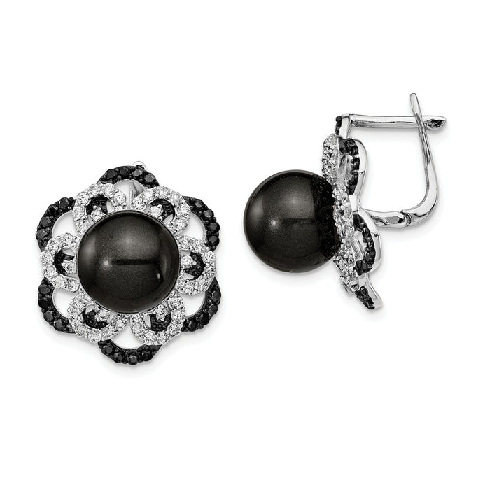 Stella Silver 925 Sterling Silver Majestik Rhodium Plated 10-11mm Black  Shell Black  and White Cubic Zirconia ( CZ ) Earri, 18.9mm x 17.5mm