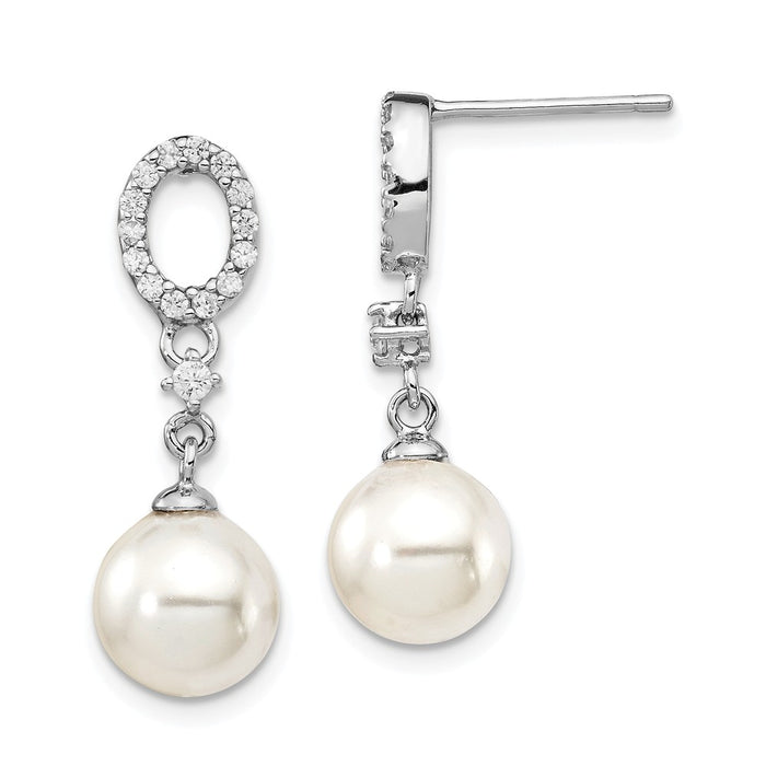 Stella Silver 925 Sterling Silver Majestik Rhodium Plated 8-9mm Imitation Shell Pearl Cubic Zirconia ( CZ ) Earrings, 24.09mm x 8mm