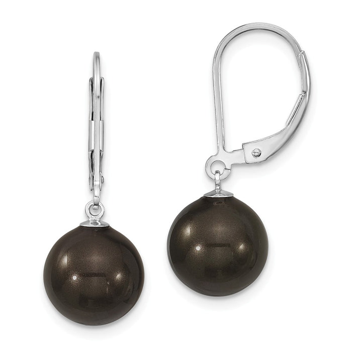 Million Charms 925 Sterling S Majestik Rhodium Plated 10-11mm Black  Imitation Shell Pearl Leverback Earring, 10 to 11mm x 10 to 11mm