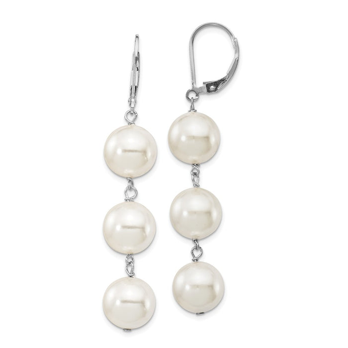 Stella Silver 925 Sterling Silver Majestik Rhodium Plated 10-11mm Imitation Shell Pearl Earrings, 56mm x 10mm