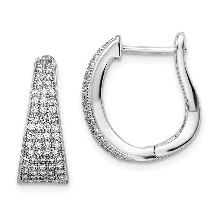 Million Charms 925 Sterling Silver Rhodium-Plated Cubic Zirconia ( CZ ) Brilliant Embers Hinged Hoop Earrings, 18mm x 16mm