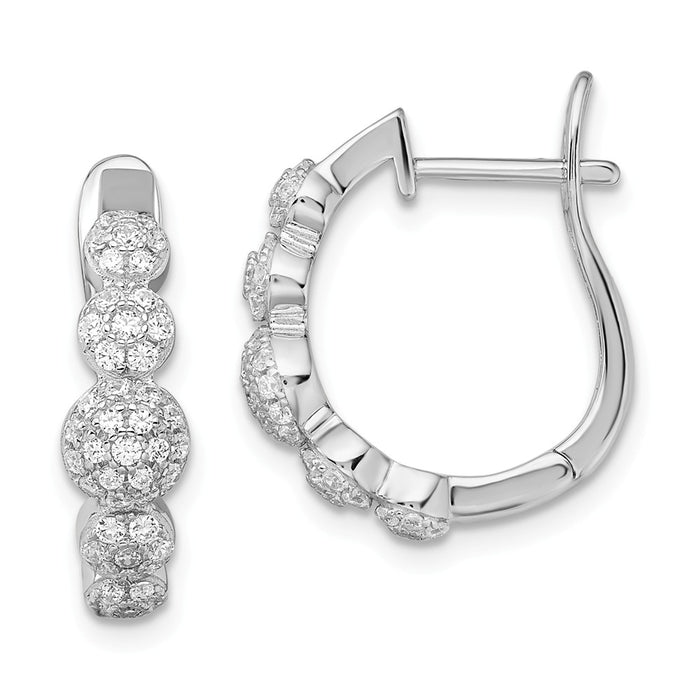 Million Charms 925 Sterling Silver Rhodium-Plated Cubic Zirconia ( CZ ) Brilliant Embers Hinged Hoop Earrings, 20mm x 17mm