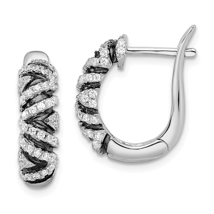 Million Charms 925 Sterling Silver Rhodium-Plated Cubic Zirconia ( CZ ) Brilliant Hinged Hoop Earrings, 18mm x 15mm