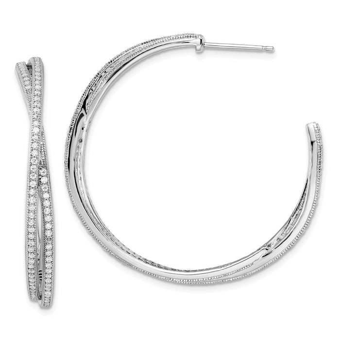 Million Charms 925 Sterling Silver Rhodium-Plated Cubic Zirconia ( CZ ) Brilliant Embers Hoop Earrings, 39mm x 41mm