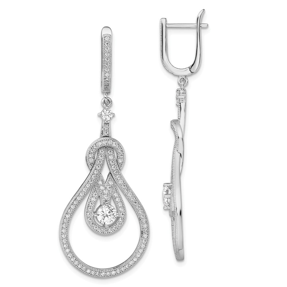 Million Charms 925 Sterling Silver Rhodium-Plated Cubic Zirconia ( CZ ) Brilliant Embers Hinged Hoop Earrings, 54mm x 21mm