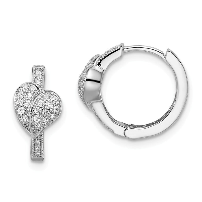 Million Charms 925 Sterling Silver Rhodium-Plated Cubic Zirconia ( CZ ) Brilliant Embers Heart Hoop Earrings, 14mm x 16mm