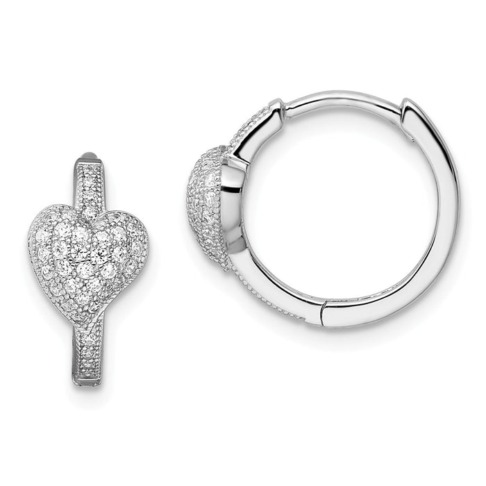 Million Charms 925 Sterling Silver Rhodium-Plated Cubic Zirconia ( CZ ) Brilliant Embers Heart Hoop Earrings, 14mm x 16mm