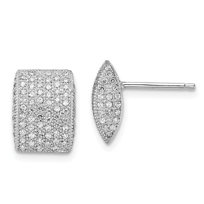 Million Charms 925 Sterling Silver Rhodium-Plated Cubic Zirconia ( CZ ) Brilliant Embers Post Earrings, 11mm x 9mm