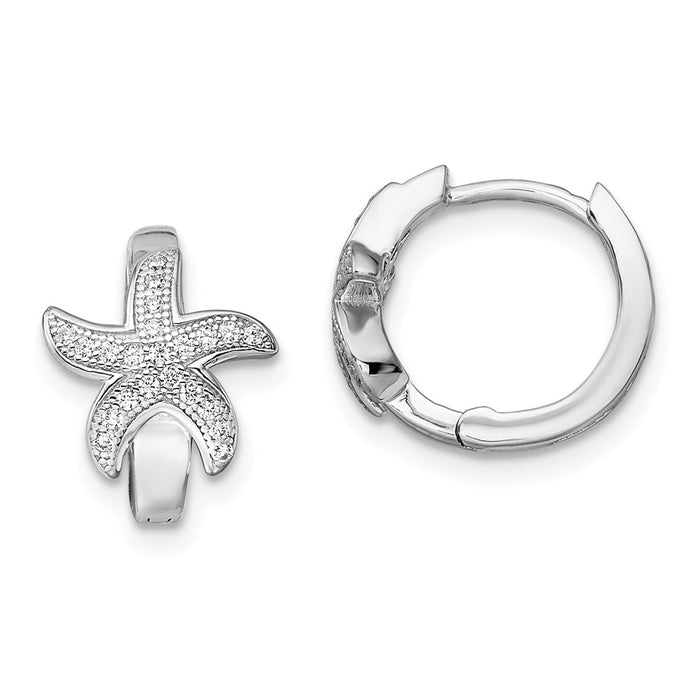 Million Charms 925 Sterling Silver Rhodium-Plated Cubic Zirconia ( CZ ) Brilliant Embers Starfish Hoop Earrings, 12mm x 15mm