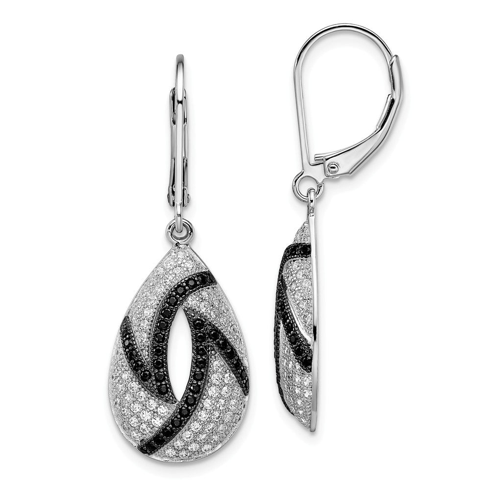Million Charms 925 Sterling Silver Rhodium-Plated Cubic Zirconia ( CZ ) Brilliant Embers Teardrop Leverback Earrings, 38mm x 13mm
