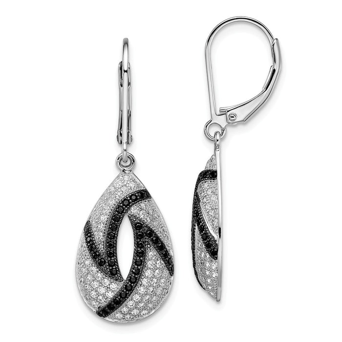 Million Charms 925 Sterling Silver Rhodium-Plated Cubic Zirconia ( CZ ) Brilliant Embers Teardrop Leverback Earrings, 38mm x 13mm