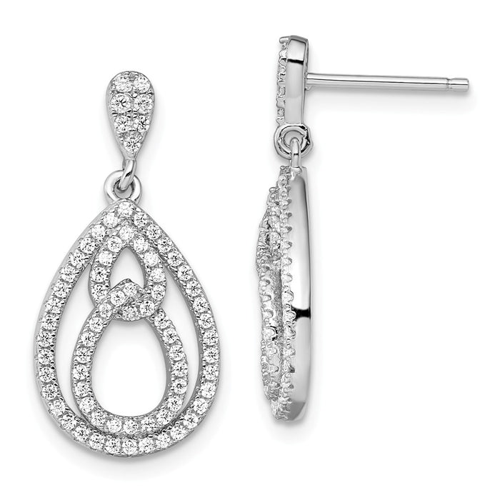Million Charms 925 Sterling Silver Rhodium-Plated Cubic Zirconia ( CZ ) Brilliant Embers Dangle Post Earrings, 25mm x 13mm