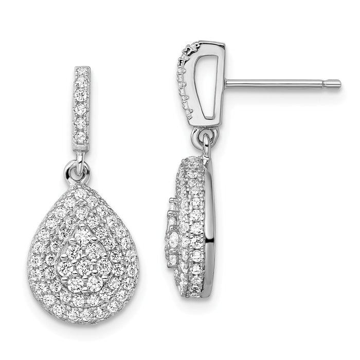 Million Charms 925 Sterling Silver Rhodium-Plated Cubic Zirconia ( CZ ) Brilliant Embers Dangle Post Earrings, 10mm x 23mm