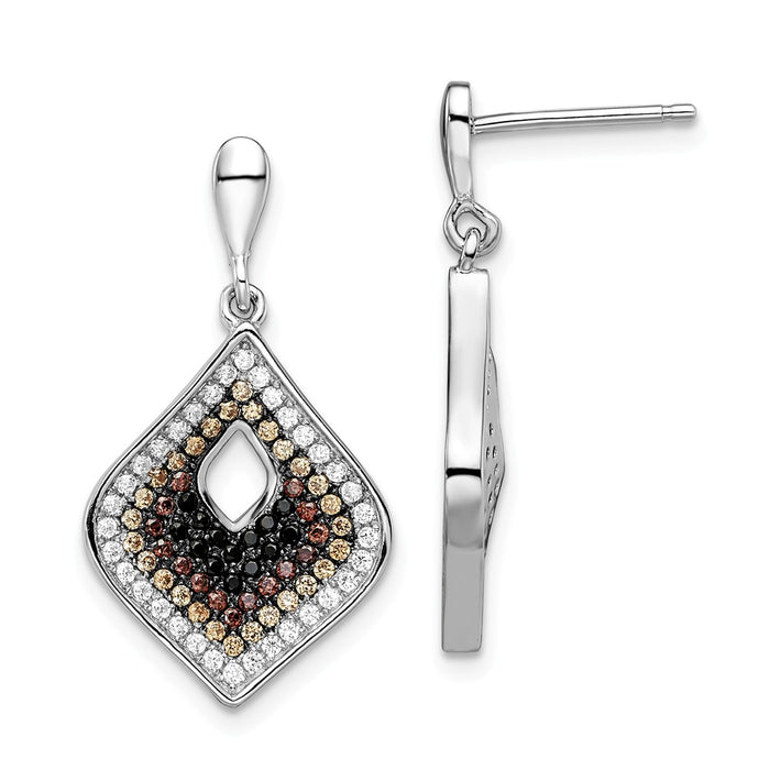 Million Charms 925 Sterling Silver Rhodium-Plated Cubic Zirconia ( CZ ) Brilliant Embers Dangle Post Earrings, 27mm x 15mm