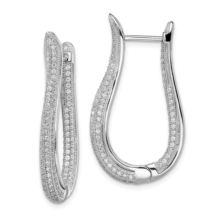 Million Charms 925 Sterling Silver Rhodium-Plated Cubic Zirconia ( CZ ) Brilliant Embers Polished Hoop Earrings, 35mm x 17mm