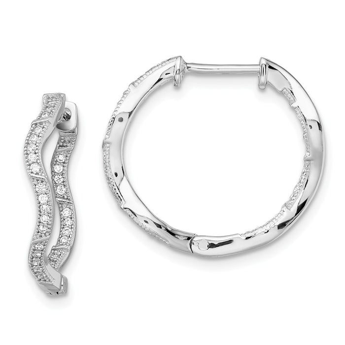 Million Charms 925 Sterling Silver Rhodium-Plated Cubic Zirconia ( CZ ) Brilliant Embers Hinged Hoop Earrings, 21mm x 22mm