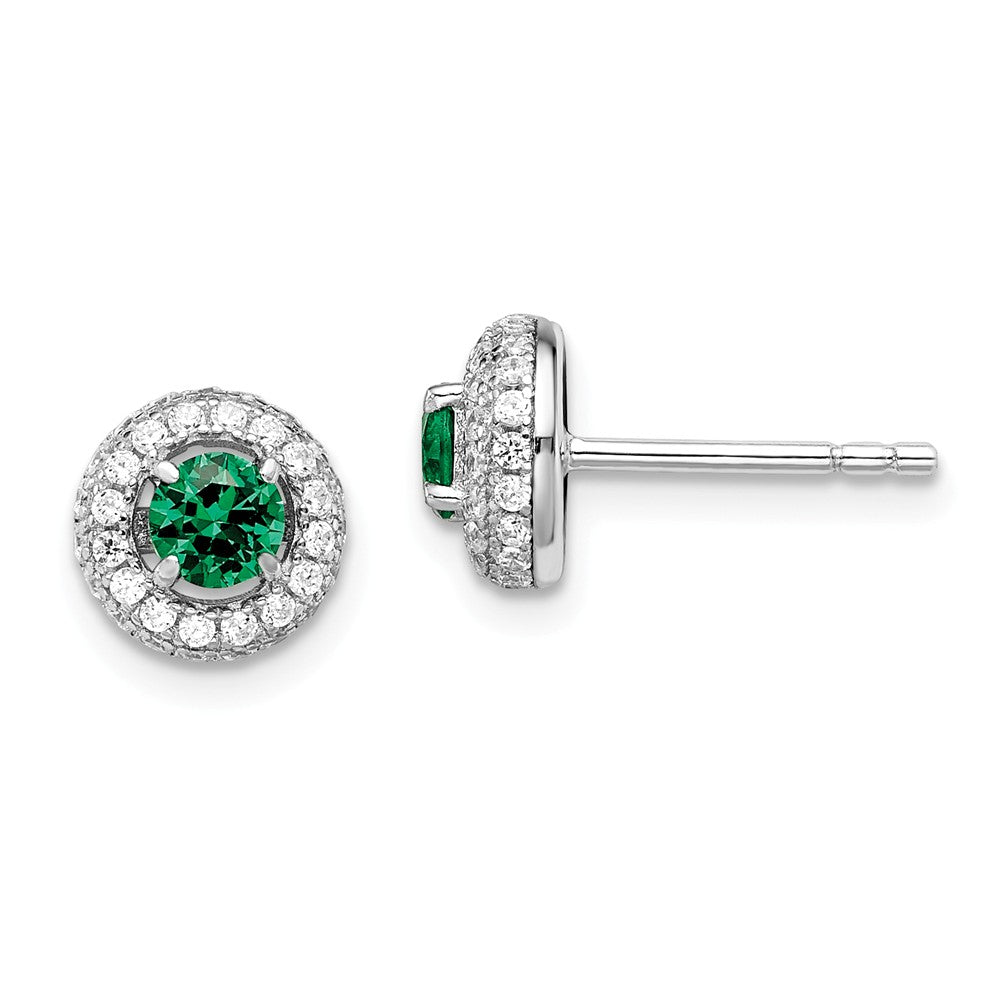 Million Charms 925 Sterling Silver Rhodium-Plated Cubic Zirconia ( CZ ) Brilliant Embers Circle Post Earrings, 8mm x 8mm