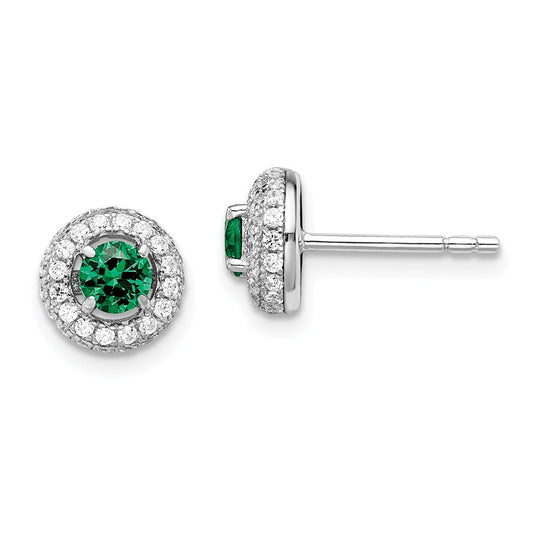Million Charms 925 Sterling Silver Rhodium-Plated Cubic Zirconia ( CZ ) Brilliant Embers Circle Post Earrings, 8mm x 8mm
