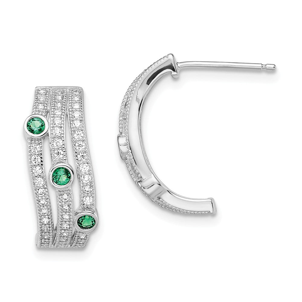 Million Charms 925 Sterling Silver Rhodium-Plated Cubic Zirconia ( CZ ) Brilliant Embers Post Earrings, 18mm x 10mm