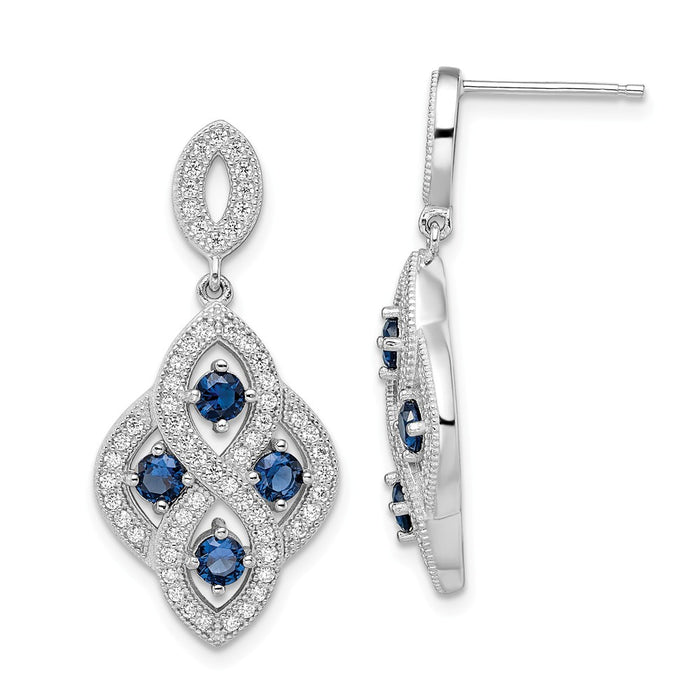 Million Charms 925 Sterling Silver Rhodium-Plated Cubic Zirconia ( CZ ) Brilliant Embers Dangle Post Earrings, 32mm x 15mm