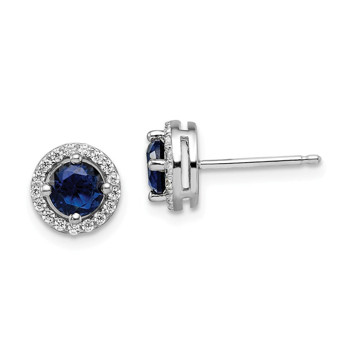 Million Charms 925 Sterling Silver Rhodium-Plated White & Blue Cubic Zirconia ( CZ ) Brilliant Embers Earrings, 8mm x 8mm