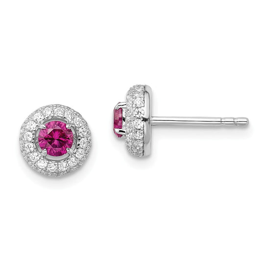 Million Charms 925 Sterling Silver Rhodium-Plated Cubic Zirconia ( CZ ) Brilliant Embers Circle Post Earrings, 9mm x 9mm