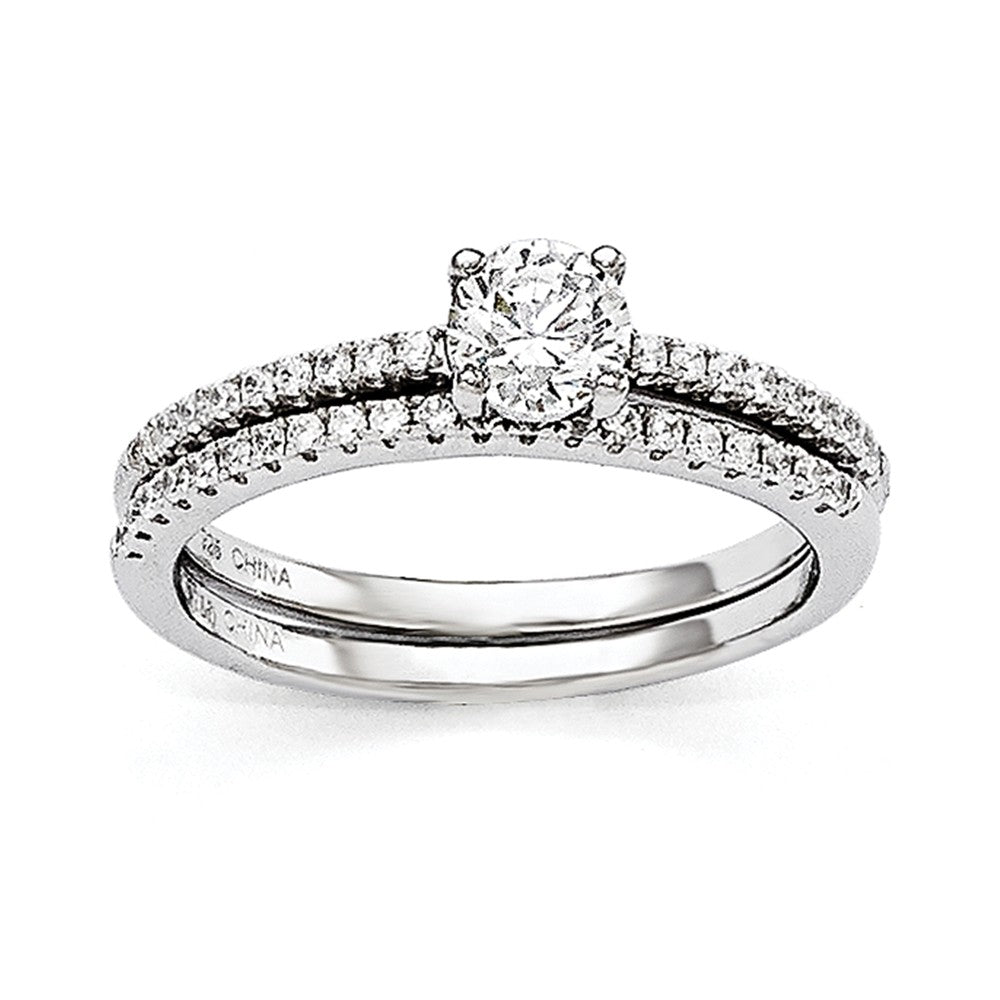 Brilliant Embers Jewelry Set - 925 Sterling Silver Rhodium-Plated Cubic Zirconia ( CZ ) Brilliant Embers 2 Piece Wedding Ring Set