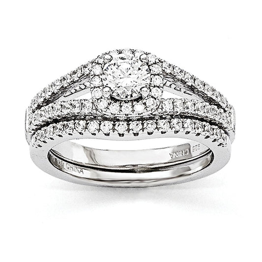 Brilliant Embers Jewelry Set - 925 Sterling Silver Rhodium-Plated Cubic Zirconia ( CZ ) Brilliant Embers 2 Piece Wedding Ring Set