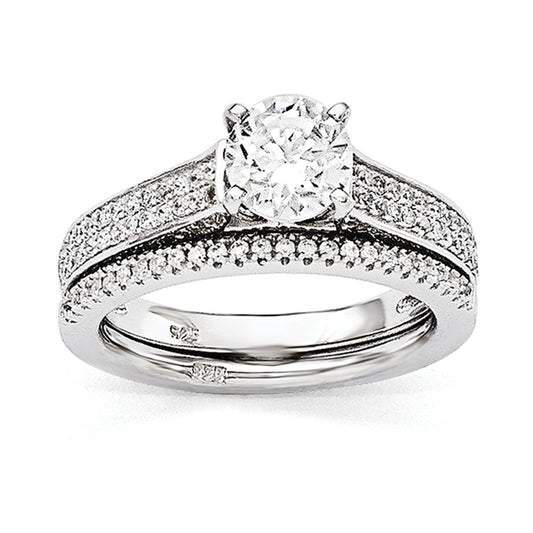 Brilliant Embers Jewelry Set - 925 Sterling Silver Rhodium-Plated Cubic Zirconia ( CZ ) Brilliant Embers 2-piece Wedding Set