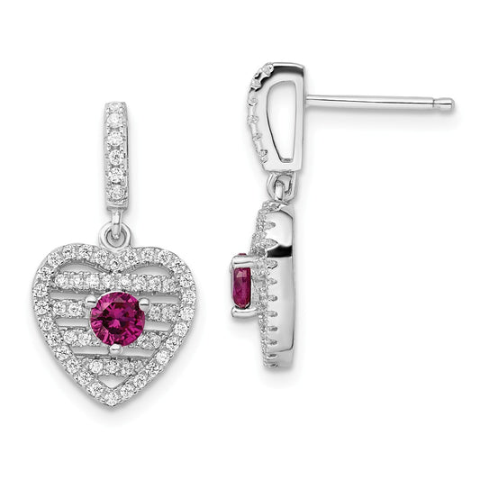 Stella Silver 925 Sterling Silver Synthetic Ruby & Cubic Zirconia ( CZ ) Brilliant Embers Heart Earrings,