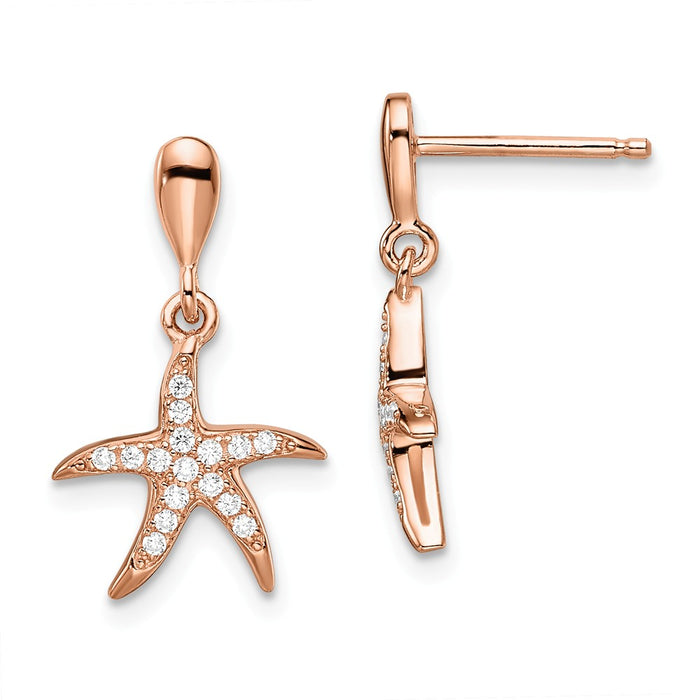 Stella Silver 925 Sterling Silver Rose-tone & Cubic Zirconia ( CZ ) Brilliant Embers Starfish Earrings,