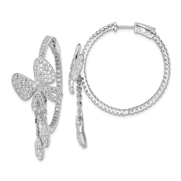 Stella Silver 925 Sterling Silver Rhodium-plated Cubic Zirconia ( CZ ) In & Out Round Butterfly Hoop Earrings,