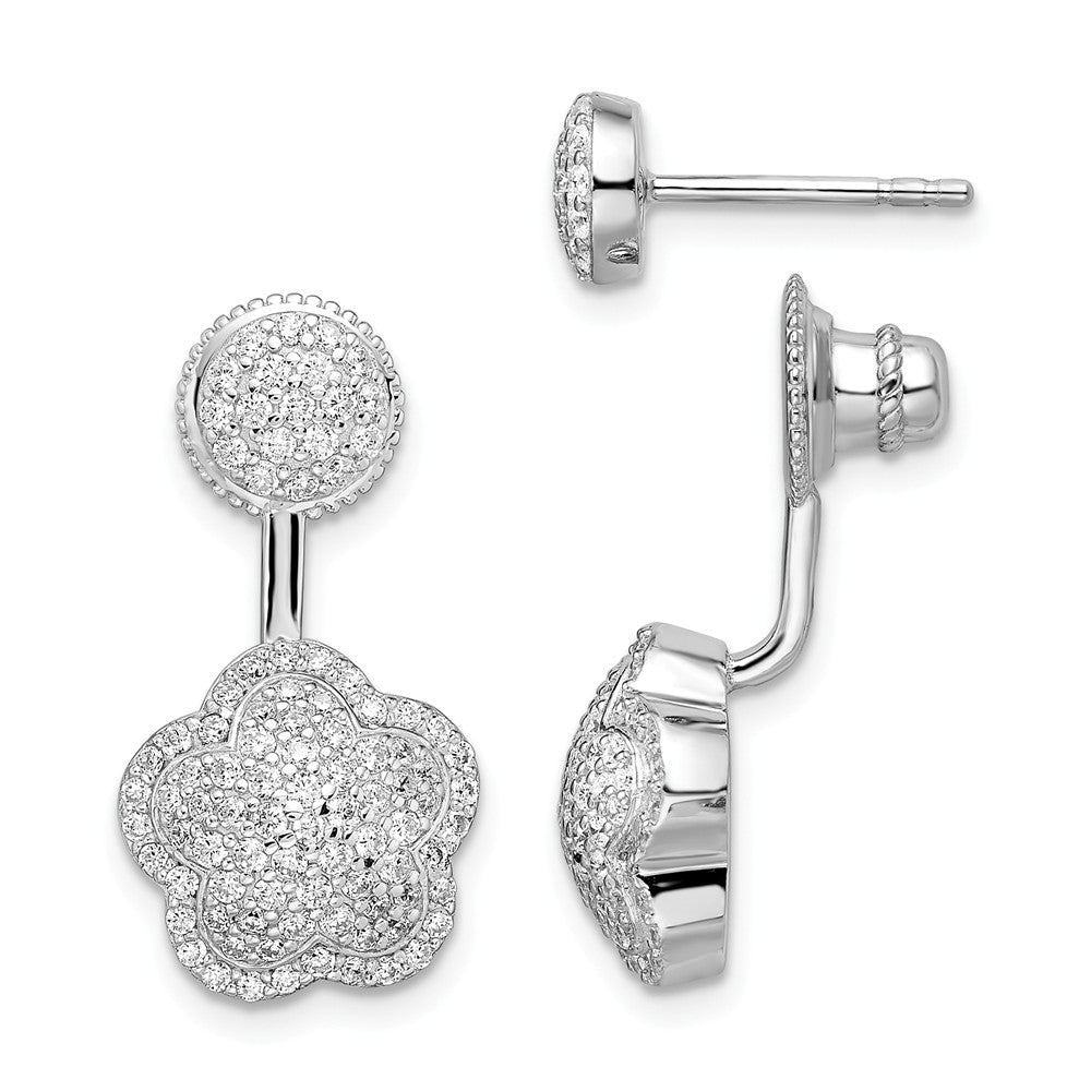 Stella Silver 925 Sterling Silver Rhodium-plated Cubic Zirconia ( CZ ) Convertible Back Earrings, 0mm x 0mm