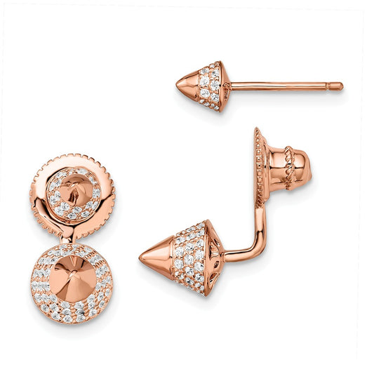 Sterling Silver Rose Gold-plated Cubic Zirconia ( CZ ) Convertible Back Earrings, 0mm x 0mm