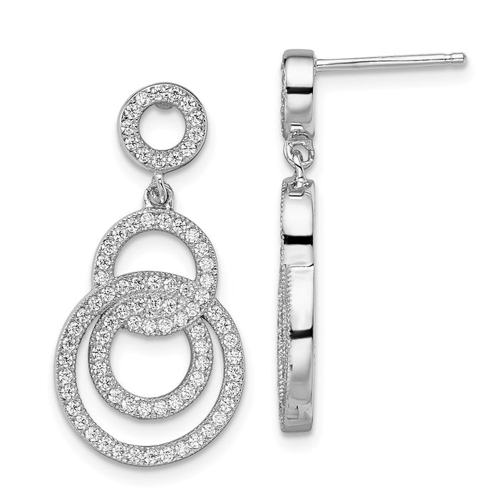 Million Charms 925 Sterling Silver Rhodium-Plated Cubic Zirconia ( CZ ) Brilliant Embers Circle Dangle Post Earrings, 27mm x 14mm