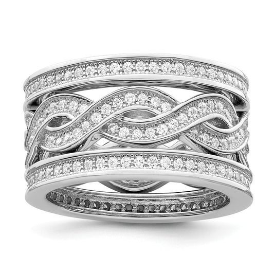 Brilliant Embers Jewelry Set - 925 Sterling Silver Rhodium-Plated Cubic Zirconia ( CZ ) 3 Piece Brilliant Embers Ring Set