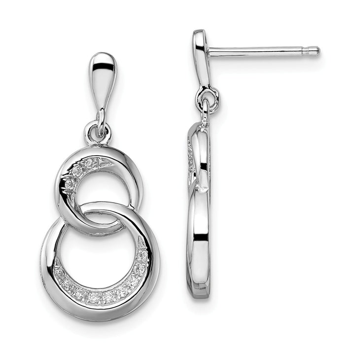 Million Charms 925 Sterling Silver Rhodium-Plated Cubic Zirconia ( CZ ) Brilliant Embers Dangle Post Earrings, 25mm x 12mm