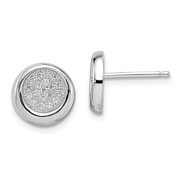 Million Charms 925 Sterling Silver Rhodium-Plated Cubic Zirconia ( CZ ) Brilliant Embers Circle Post Earrings, 10mm x 10mm
