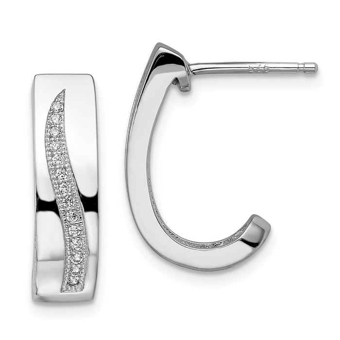 Million Charms 925 Sterling Silver Rhodium-Plated Cubic Zirconia ( CZ ) Brilliant Embers Post Earrings, 19mm x 5mm