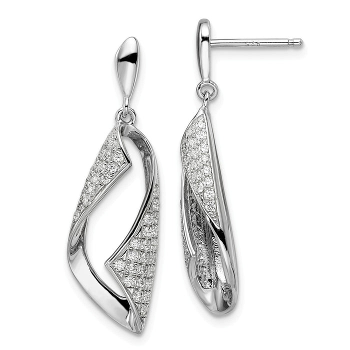 Million Charms 925 Sterling Silver Rhodium-Plated Cubic Zirconia ( CZ ) Brilliant Embers Dangle Post Earrings, 33mm x 10mm