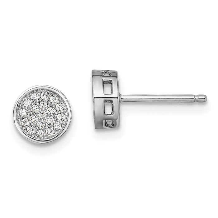 Million Charms 925 Sterling Silver Rhodium-Plated Cubic Zirconia ( CZ ) Brilliant Embers Circle Post Earrings, 6mm x 6mm