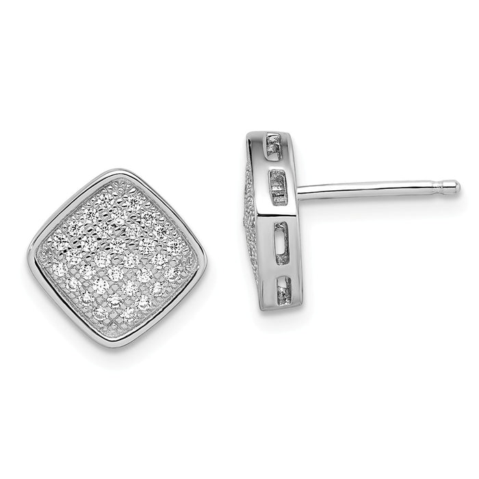 Million Charms 925 Sterling Silver Rhodium-Plated & Cubic Zirconia ( CZ ) Brilliant Embers Post Earrings, 11mm x 11mm