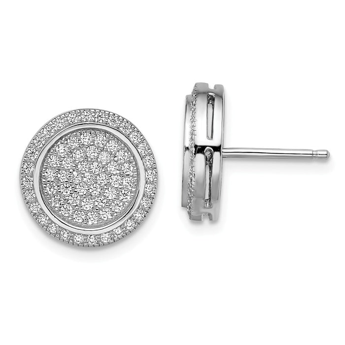 Million Charms 925 Sterling Silver Rhodium-Plated Cubic Zirconia ( CZ ) Brilliant Embers Circle Post Earrings, 13mm x 13mm