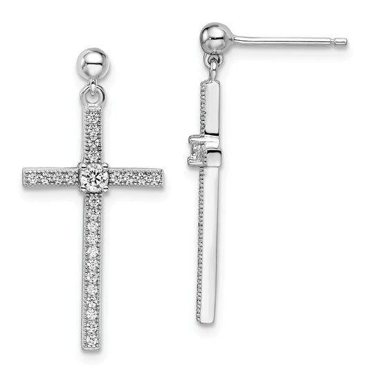 Million Charms 925 Sterling Silver Rhodium-Plated Cubic Zirconia ( CZ ) Brilliant Embers Cro925 Sterling Silver Dangle Earrings, 26mm x 13mm