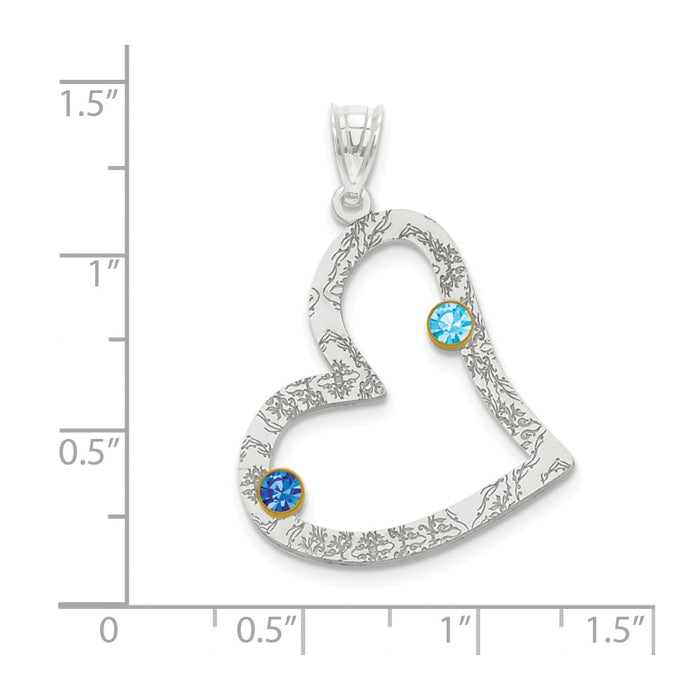 Million Charms 925 Sterling Silver Rhodium-Plated/14K Bezel Crystal Family Heart Pendant