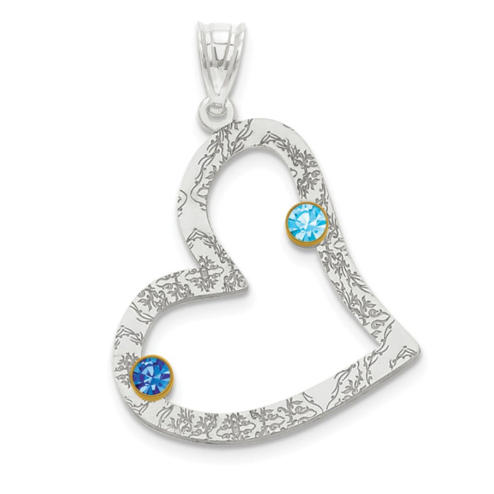 Million Charms 925 Sterling Silver Rhodium-Plated/14K Bezel Crystal Family Heart Pendant