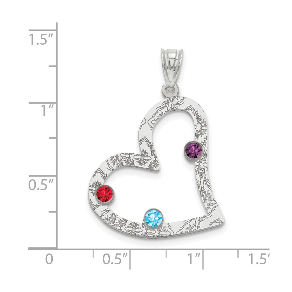 Million Charms 925 Sterling Silver Rhodium-Plated Crystal Family Heart Pendant